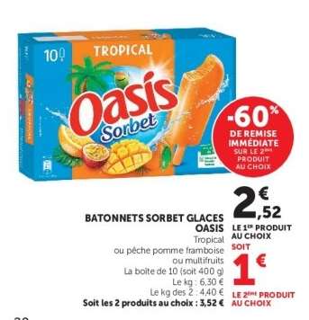 Bâtonnets Sorbet Glaces Oasis