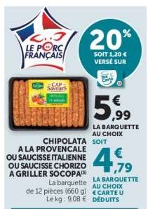 Chipolata à la Provençale ou Saucisse Italienne ou Saucisse Chorizo à Griller Socopa
