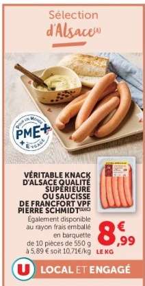 Véritable Knack d'Alsace Qualité Supérieure ou Saucisse de Francfort VPF Pierre Schmidt