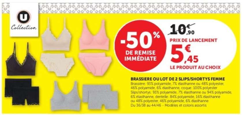 Brassiere ou lot de 2 slips/shortys femme
