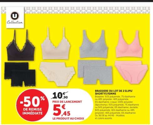 Brassiere ou lot de 2 slips/shortys femme