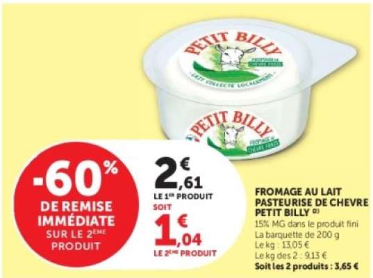 FROMAGE AU LAIT PASTEURISE DE CHEVRE PETIT BILLY