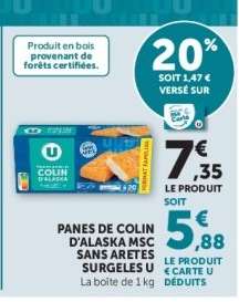 PANES DE COLIN D'ALASKA MSC SANS ARÊTES SURGELES U