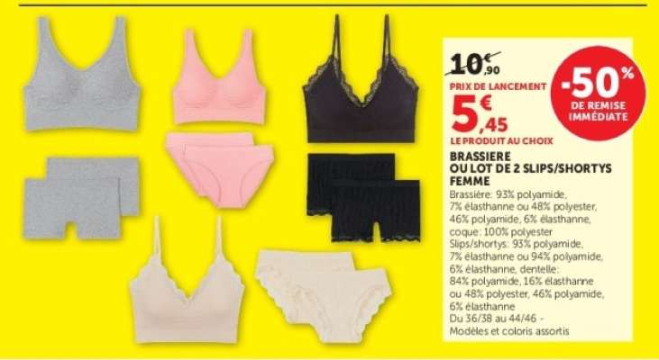 Brassiere ou lot de 2 slips/shortys femme