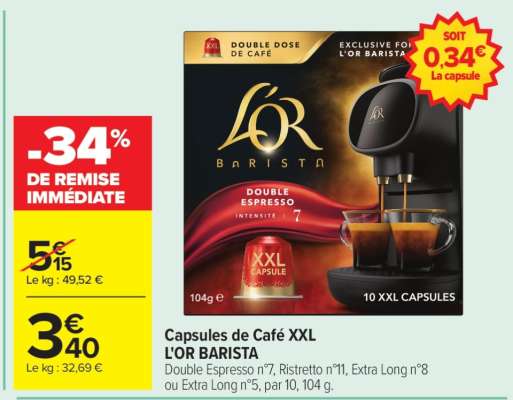 Capsules de café XXL L'OR BARISTA