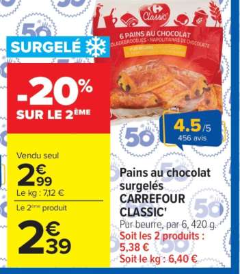 Pains au chocolat surgelés CARREFOUR CLASSIC'