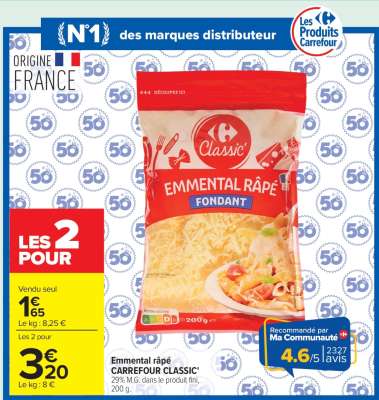 EMMENTAL RÂPÉ CARREFOUR CLASSIC