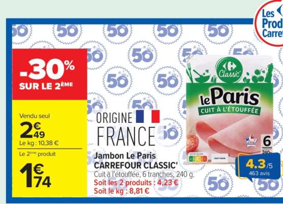 Jambon Le Paris CARREFOUR CLASSIC'