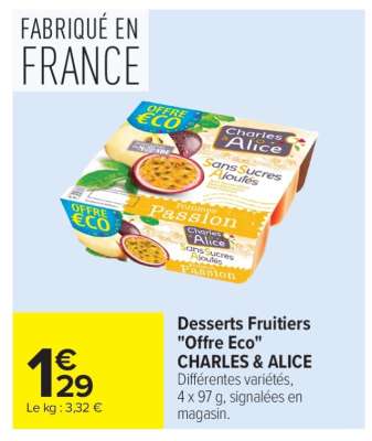 Desserts Fruitiers "Offre Eco" CHARLES & ALICE