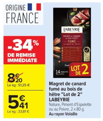 Magret de canard fumé au bois de hêtre "Lot de 2" LABEYRIE