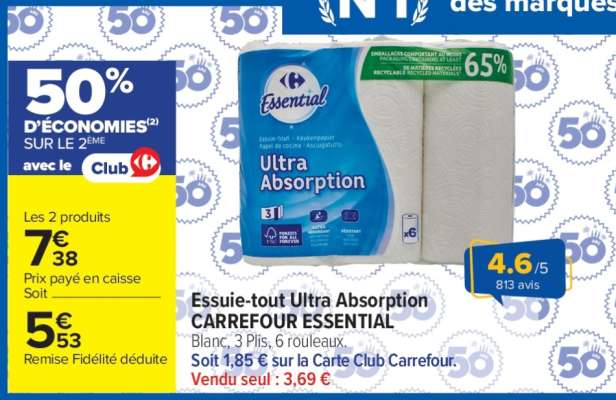 Essuie-tout Ultra absorption CARREFOUR ESSENTIAL