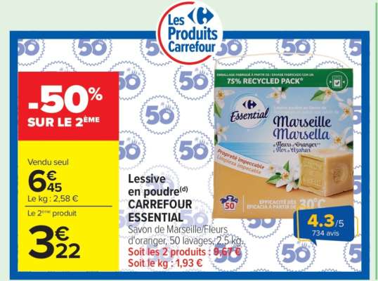 Lessive en poudre CARREFOUR ESSENTIAL