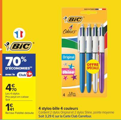 4 stylos-bille 4 couleurs