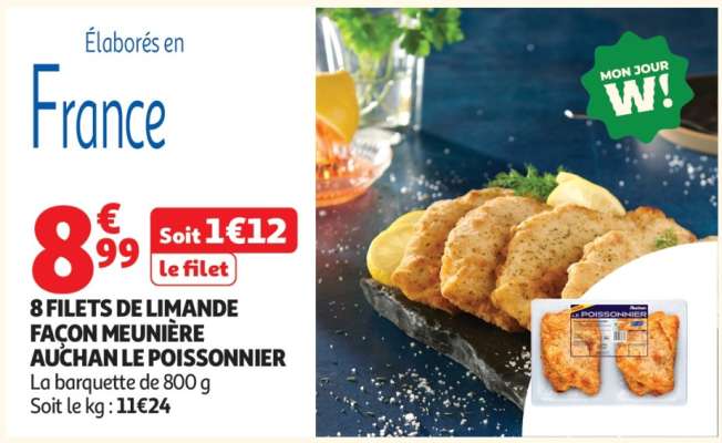 8 FILETS DE LIMANDE FAÇON MEUNIÈRE AUCHAN LE POISSONNIER