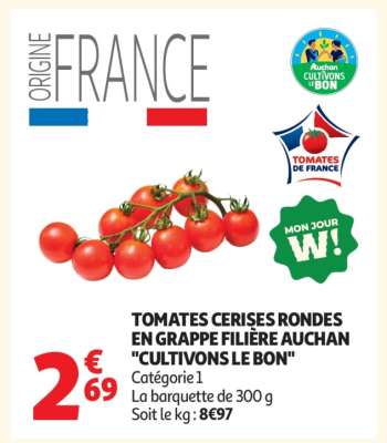 Tomates Cerises Rondes En Grappe Filière Auchan "Cultivons Le Bon"