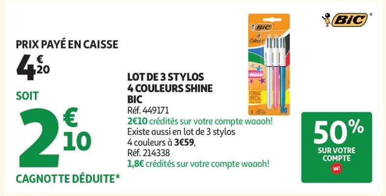 LOT DE 3 STYLOS 4 COULEURS SHINE BIC
