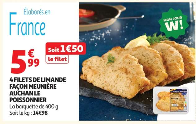 4 FILETS DE LIMANDE FAÇON MEUNIÈRE AUCHAN LE POISSONNIER