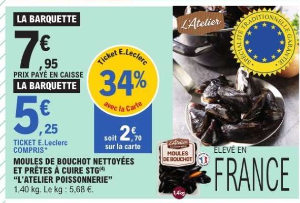 Moules de Bouchot Nettoyées et Prêtes à Cuire STG