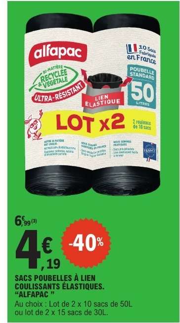 SACS POUBELLES À LIEN COULISSANTS ÉLASTIQUES. “ALFAPAC”