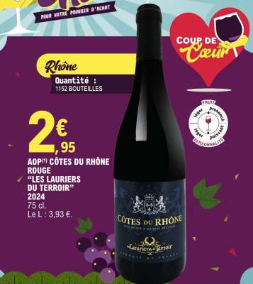 AOP(*) CÔTES DU RHÔNE ROUGE "LES LAURIERS DU TERROIR" 2024