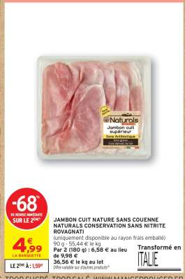 JAMBON CUIT NATURE SANS COUENNE NATURALS CONSERVATION SANS NITRITE ROVAGNATI