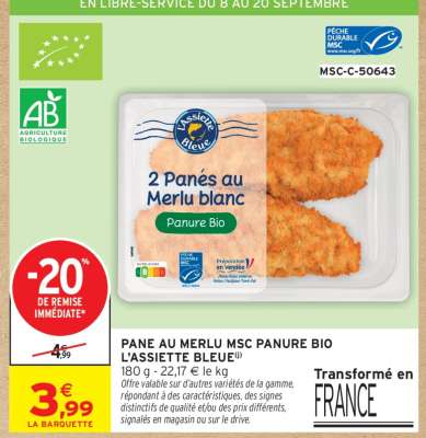 PANE AU MERLU MSC PANURE BIO L'ASSIETTE BLEUE