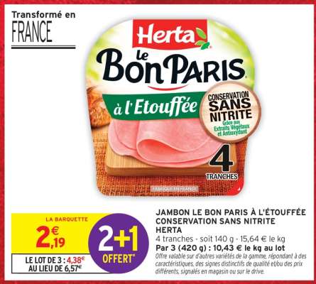Jambon Le Bon Paris à l'Étouffée Conservation Sans Nitrite Herta