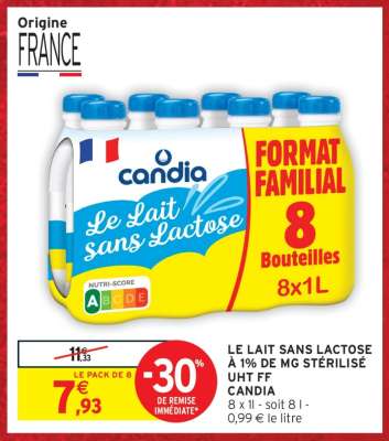 LE LAIT SANS LACTOSE À 1% DE MG STÉRILISÉ UHT FF