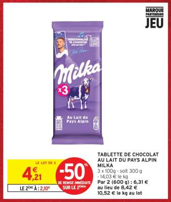 TABLETTE DE CHOCOLAT AU LAIT DU PAYS ALPIN MILKA