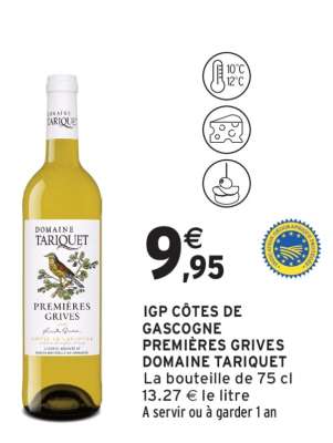IGP CÔTES DE GASCOGNE PREMIÈRES GRIVES DOMAINE TARIQUET
