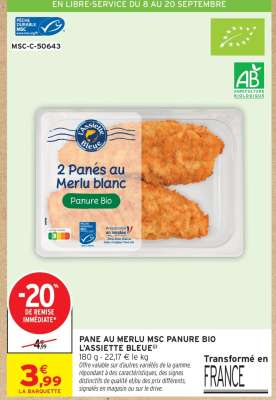 PANE AU MERLU MSC PANURE BIO L'ASSIETTE BLEUE