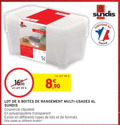 Lot de 6 boîtes de rangement multi-usages 6L Sundis