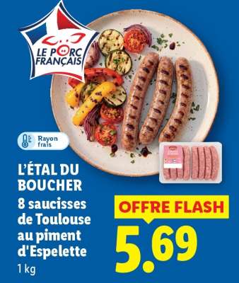 L'ÉTAL DU BOUCHER 8 saucisses de Toulouse au piment d'Espelette