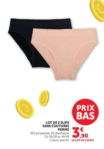 LOT DE 2 SLIPS SANS COUTURES FEMME