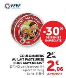 COULOMMIERS AU LAIT PASTEURISE BONS MAYENNAIS