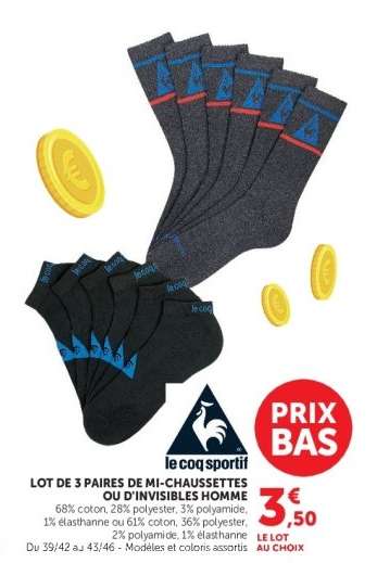 LOT DE 3 PAIRES DE MI-CHAUSSETTES OU D'INVISIBLES HOMME