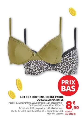 Lot de 2 soutiens-gorge paddé ou avec armatures