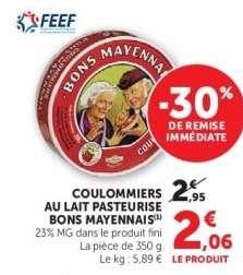 COULOMMIERS AU LAIT PASTEURISE BONS MAYENNAIS