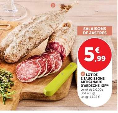 Lot de 2 saucissons artisanaux d'Ardèche IGP