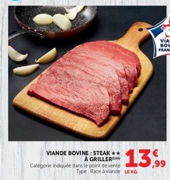 Viande bovine : steak** à griller
