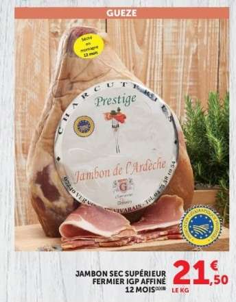 Jambon Sec Supérieur Fermier IGP Affiné 12 Mois