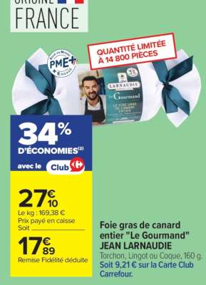 Foie gras de canard entier "Le Gourmand" JEAN LARNAUDIE