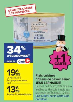 Plats cuisinés "70 Ans de Savoir Faire" JEAN LARNAUDIE