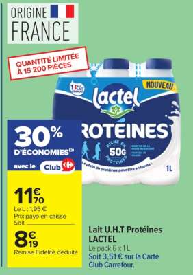 Lait U.H.T Protéines* LACTEL