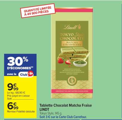 Tablette Chocolat Matcha Fraise LINDT