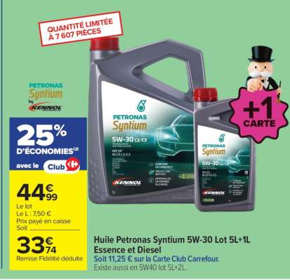 Huile Petronas Syntium 5W-30 Lot 5L+1L