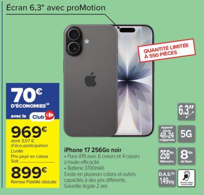 iPhone 17 256Go noir