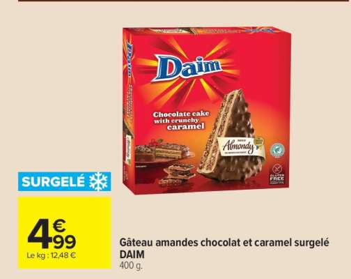 Gâteau amandes chocolat et caramel surgelé DAIM