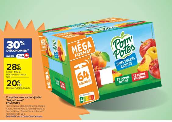Compotes sans sucres ajoutés "Méga Format" POM'POTES