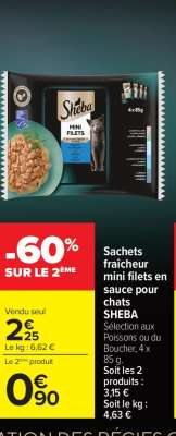 Sachets fraîcheur mini filets en sauce pour chats SHEBA